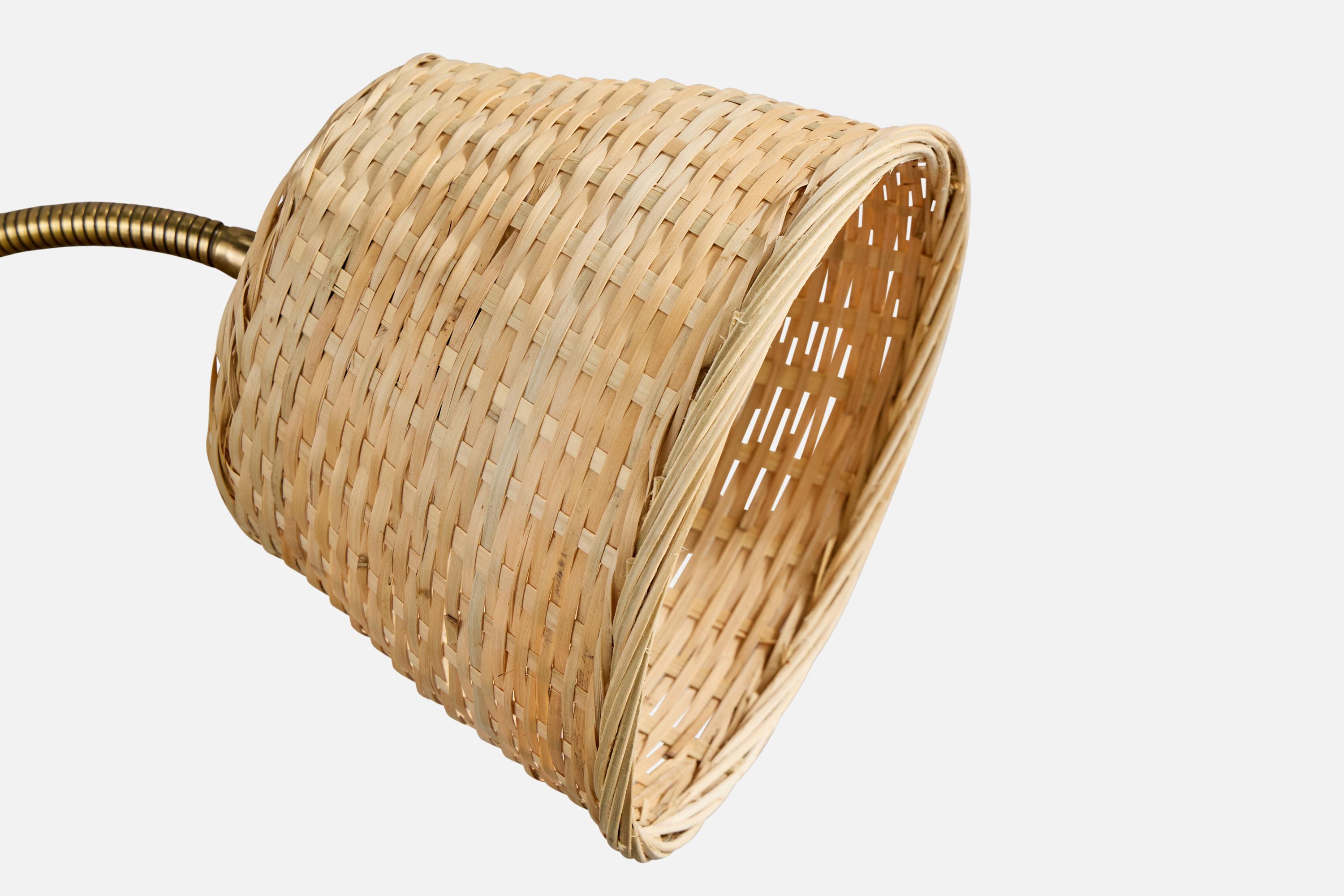 Swedish Designer, Wall Light, Brass, Metal, Rattan, Sweden, 1950s For Sale 2