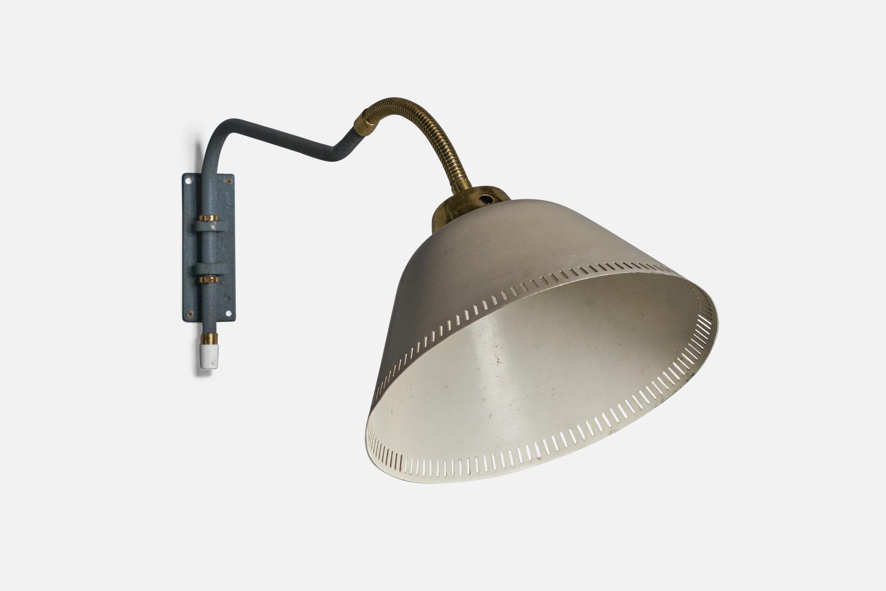 Mid-Century Modern Swedish Designer, Wall Light, Brass, Metal, Sweden, 1940s For Sale