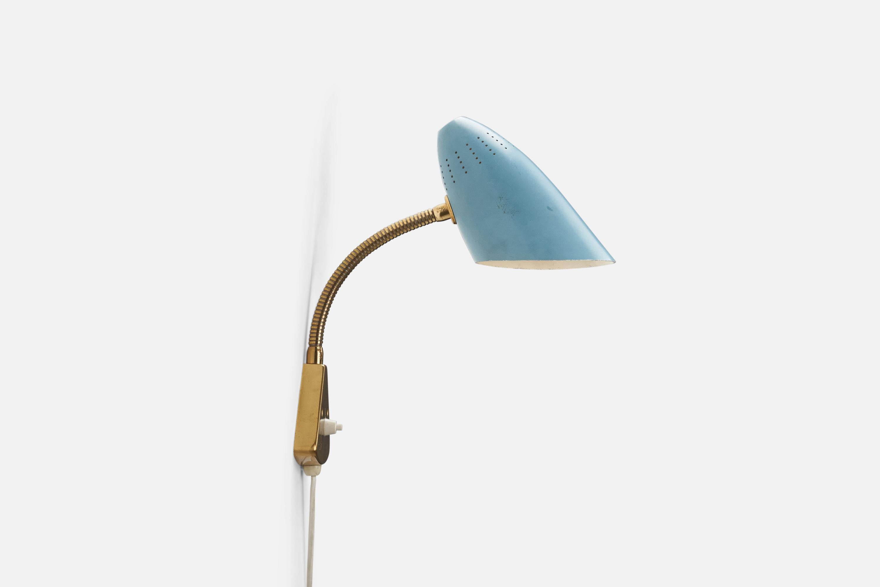 Mid-20th Century Swedish Designer, Wall Light, Brass, Metal, Sweden, 1950s For Sale