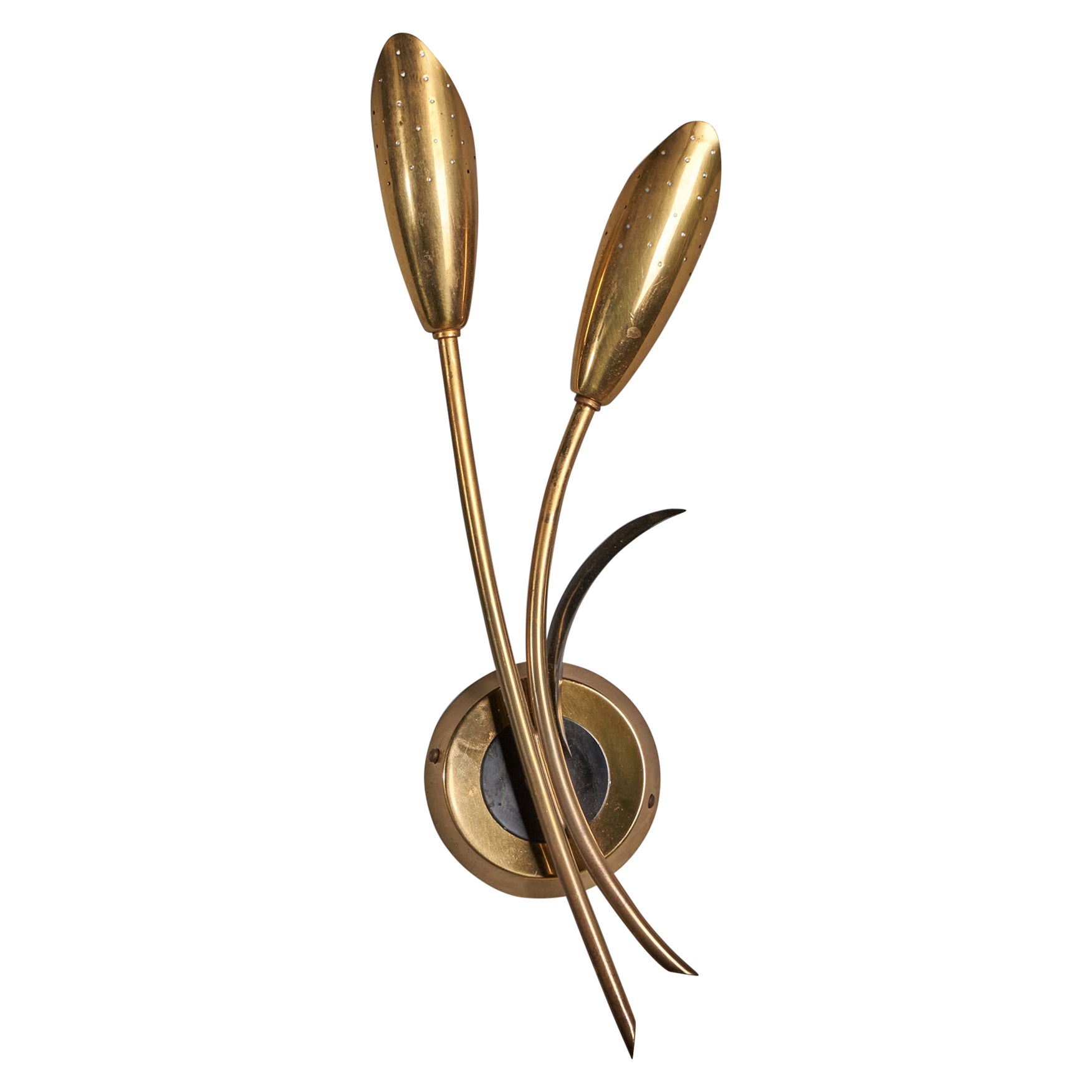 Swedish Designer, Wall Light, Brass, Metal, Sweden, 1950s