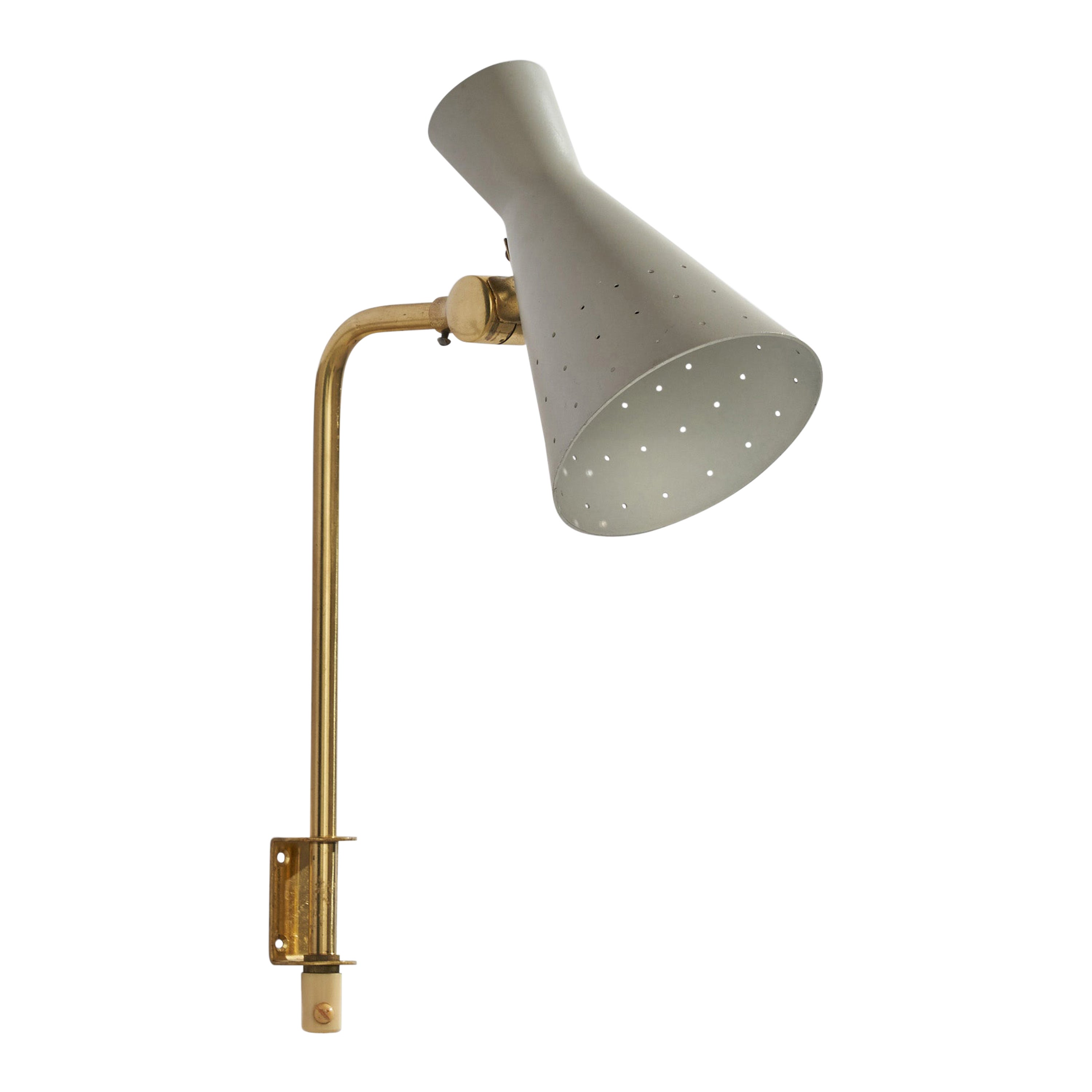 Lampada da parete di design svedese, ottone, metallo, Svezia, anni '50