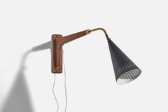 Swedish Designer, Wall Light, Brass, Metal, Wood, Sweden, C. 1940s