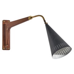 Swedish Designer, Wall Light, Brass, Metal, Wood, Sweden, C. 1940s