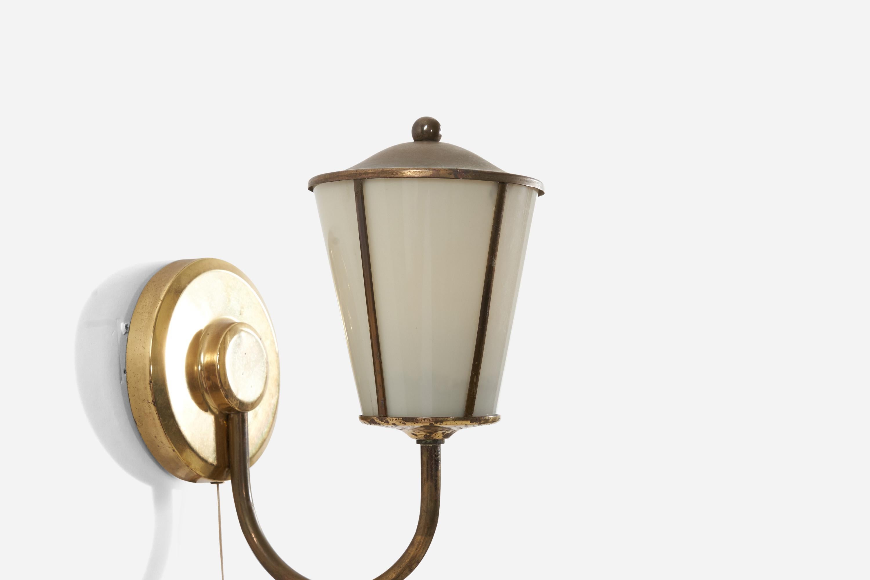 Mid-20th Century Swedish Designer, Wall Light, Brass, Milk Glass, Sweden, 1960s