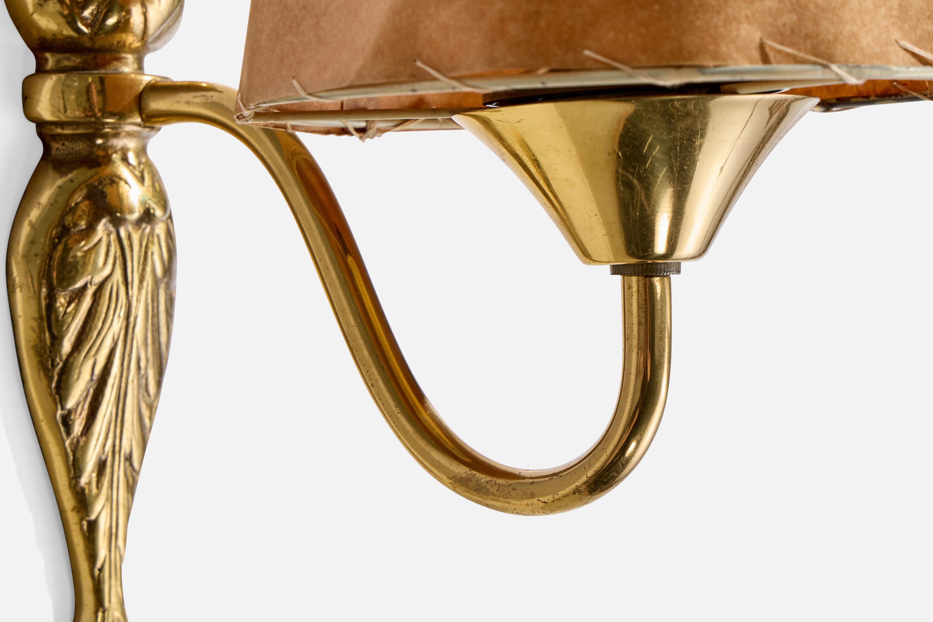 Schwedischer Designer, Wandleuchte, Messing, Papier, Schweden, ca. 1950er Jahre im Angebot 2