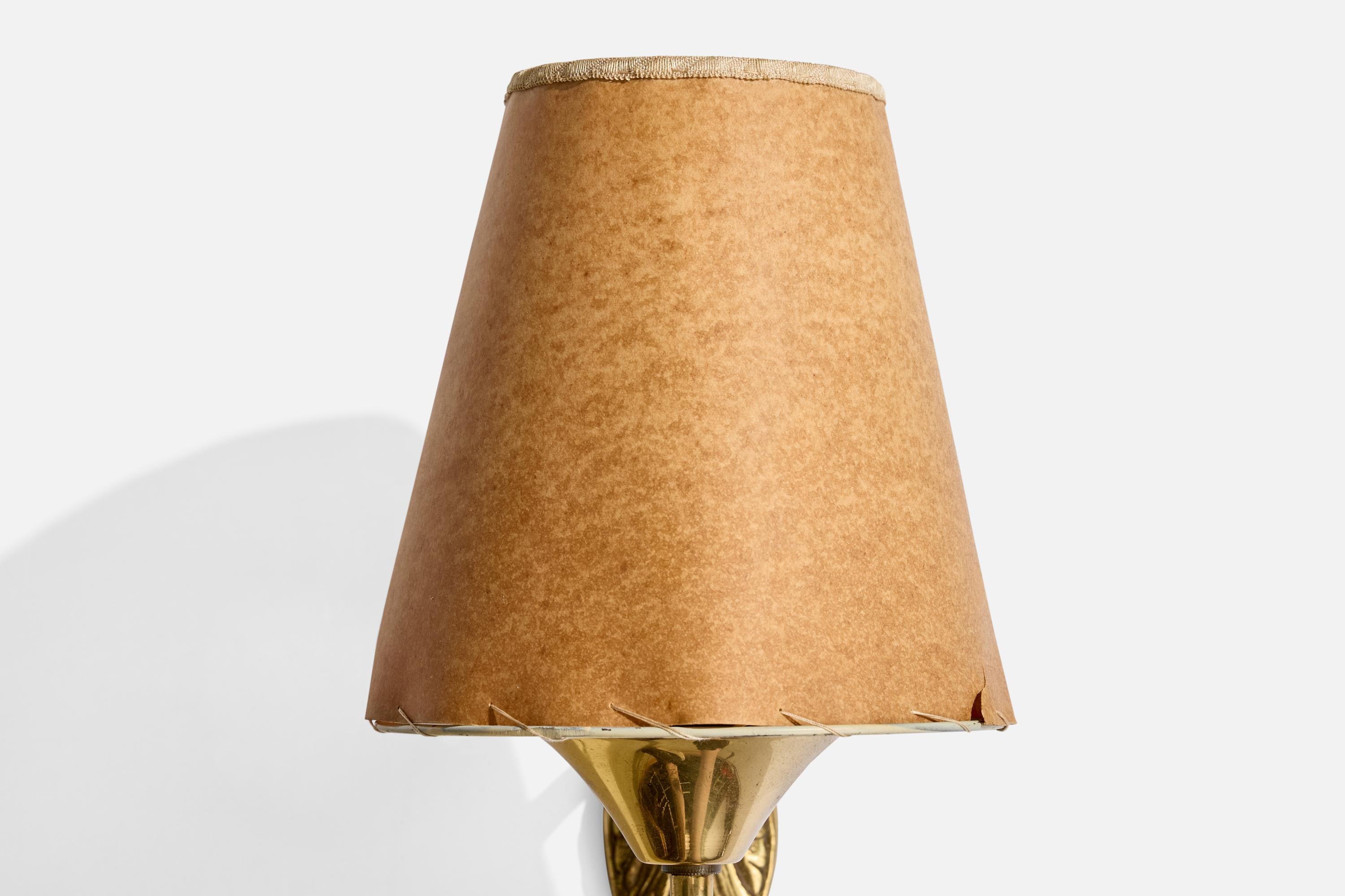 Schwedischer Designer, Wandleuchte, Messing, Papier, Schweden, ca. 1950er Jahre im Angebot 3