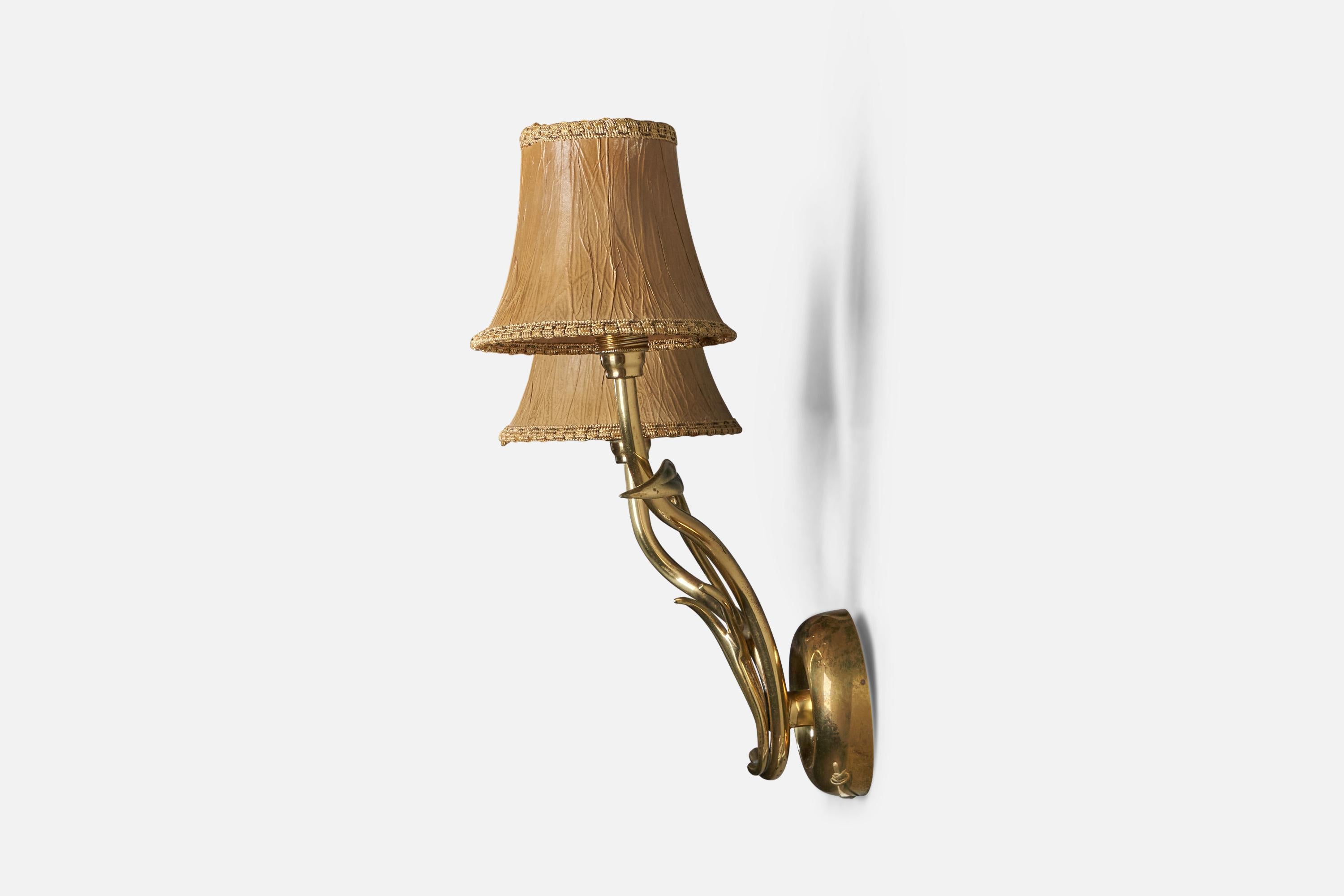 Mid-20th Century Swedish Designer, Wall Light, Brass, Parchment Paper, Sweden, 1940s For Sale