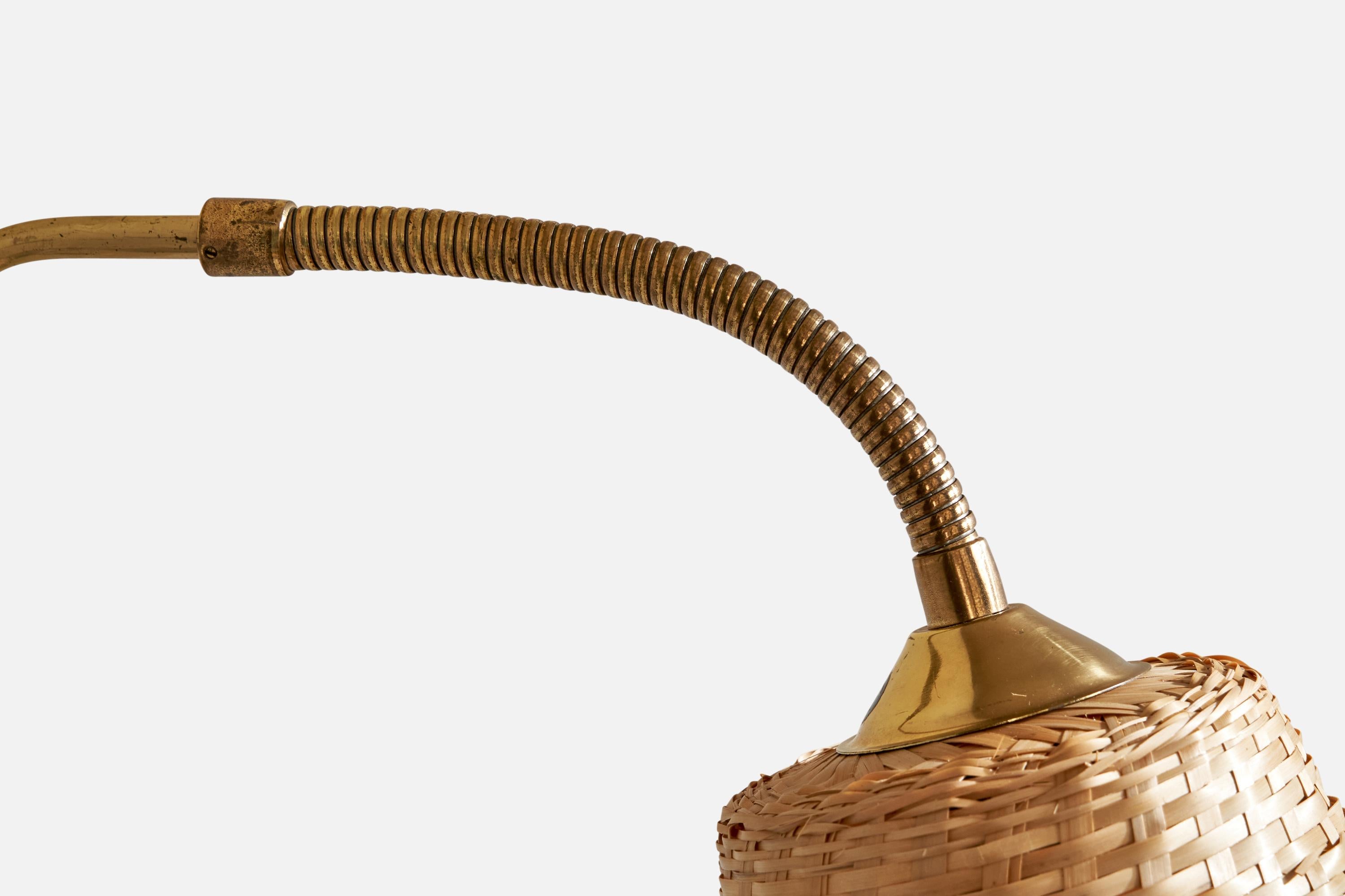 Swedish Designer, Wall Light, Brass, Rattan, 1940s For Sale 2