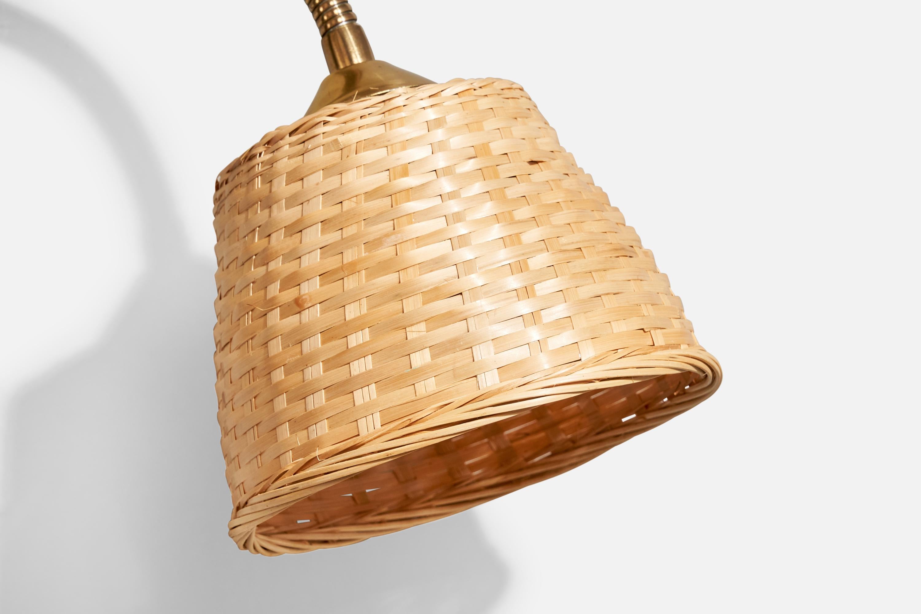 Swedish Designer, Wall Light, Brass, Rattan, 1940s For Sale 3