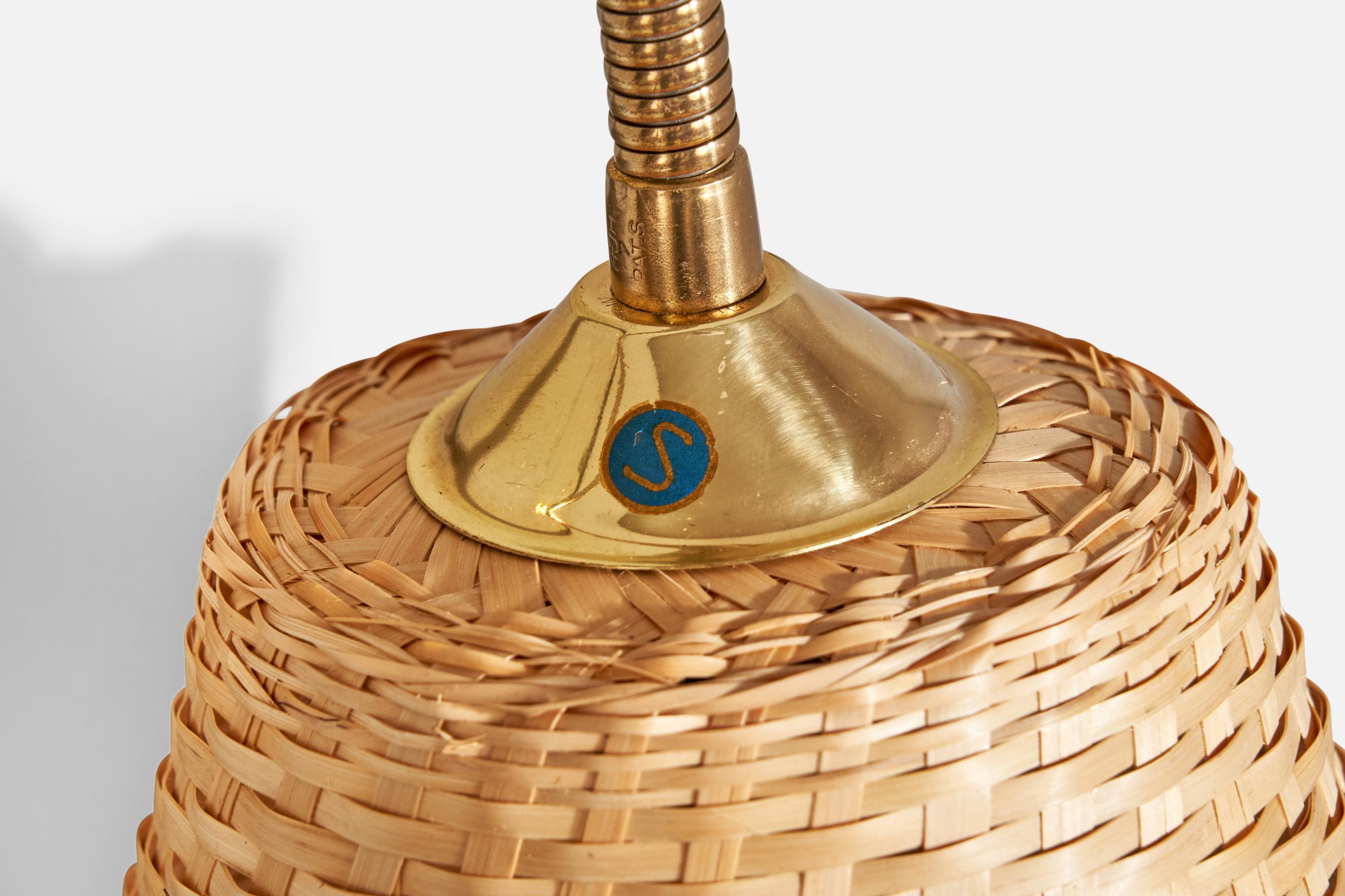 Swedish Designer, Wall Light, Brass, Rattan, 1940s For Sale 4