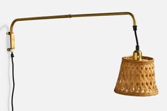 Swedish Designer, Wall Light, Brass, Rattan, Sweden, 1940s