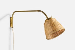 Swedish Designer, Wall Light, Brass, Rattan, Sweden, 1940s