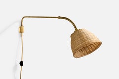 Swedish Designer, Wall Light, Brass, Rattan, Sweden, 1940s