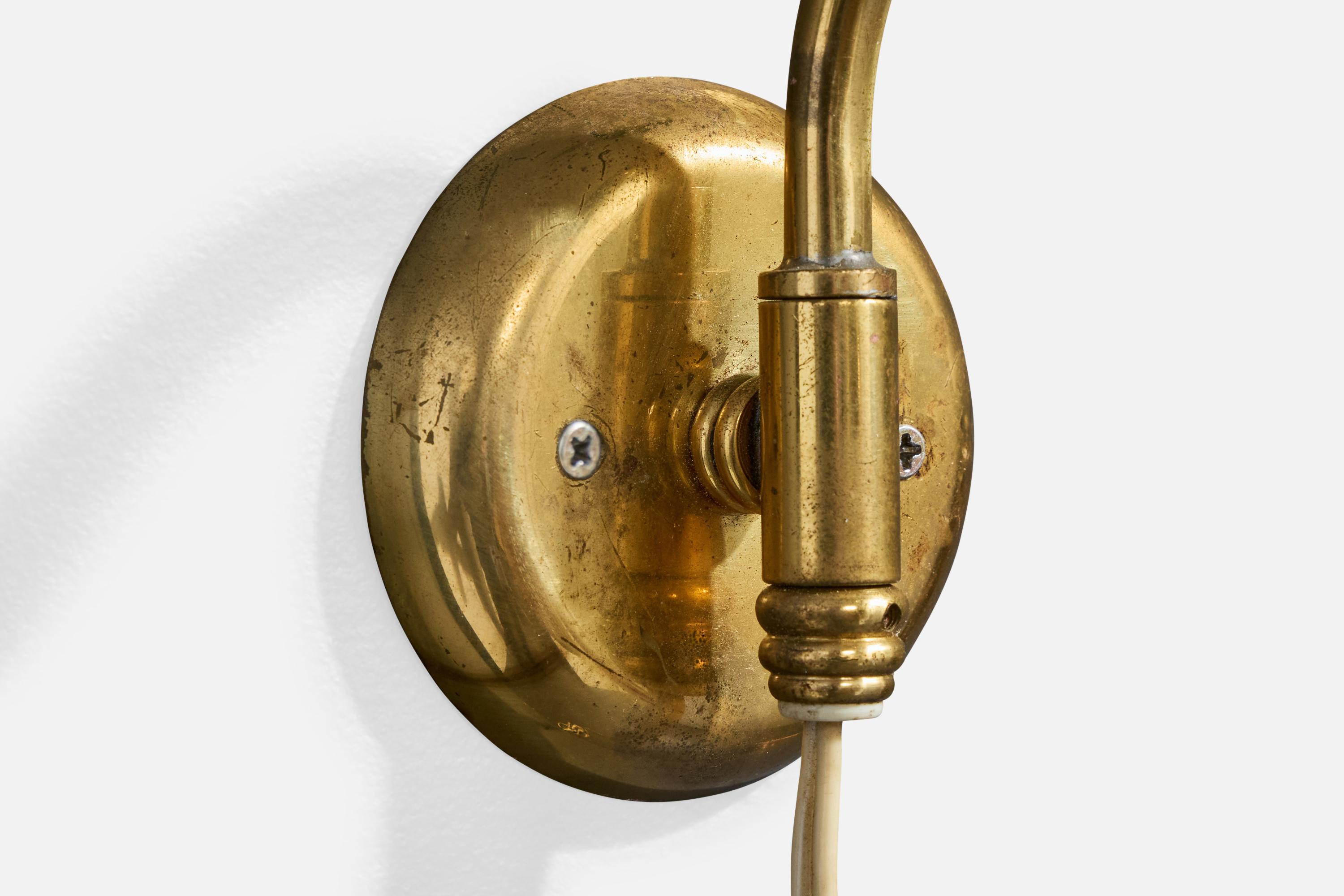 Swedish Designer, Wall Light, Brass, Rattan, Sweden, 1940s For Sale 1