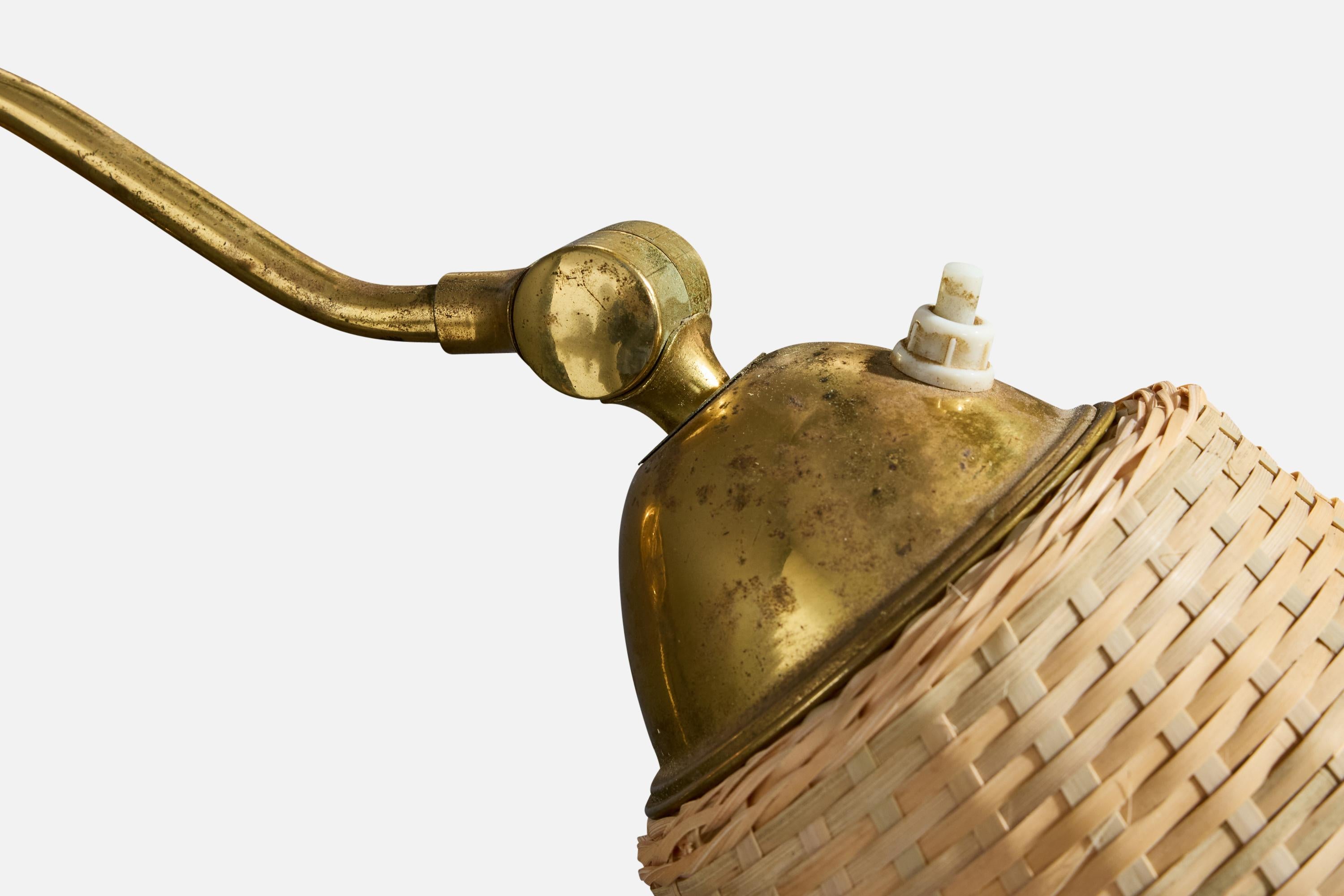 Swedish Designer, Wall Light, Brass, Rattan, Sweden, 1940s For Sale 3