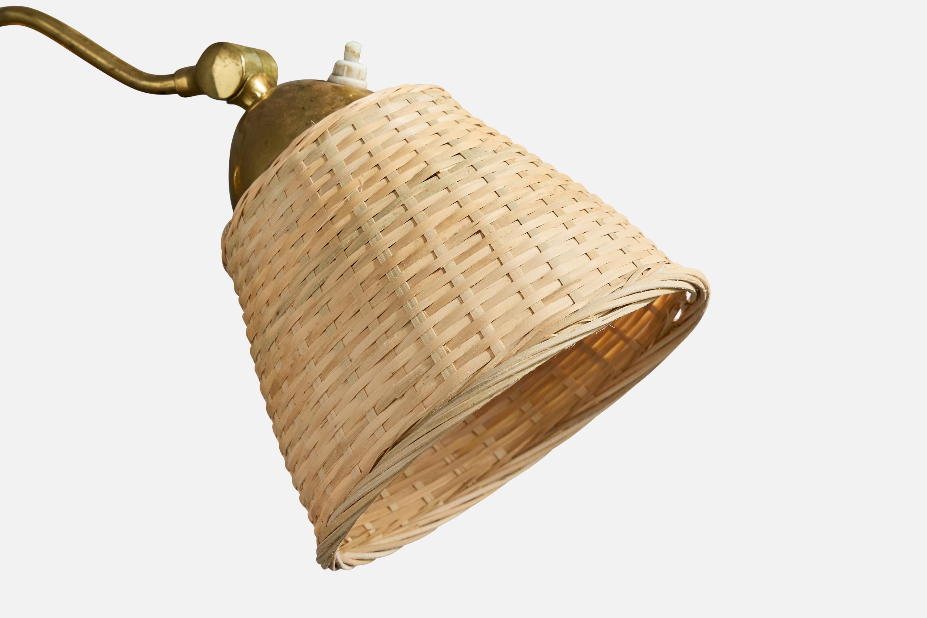 Swedish Designer, Wall Light, Brass, Rattan, Sweden, 1940s For Sale 4