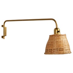 Swedish Designer, Wall Light, Brass, Rattan, Sweden, 1940s