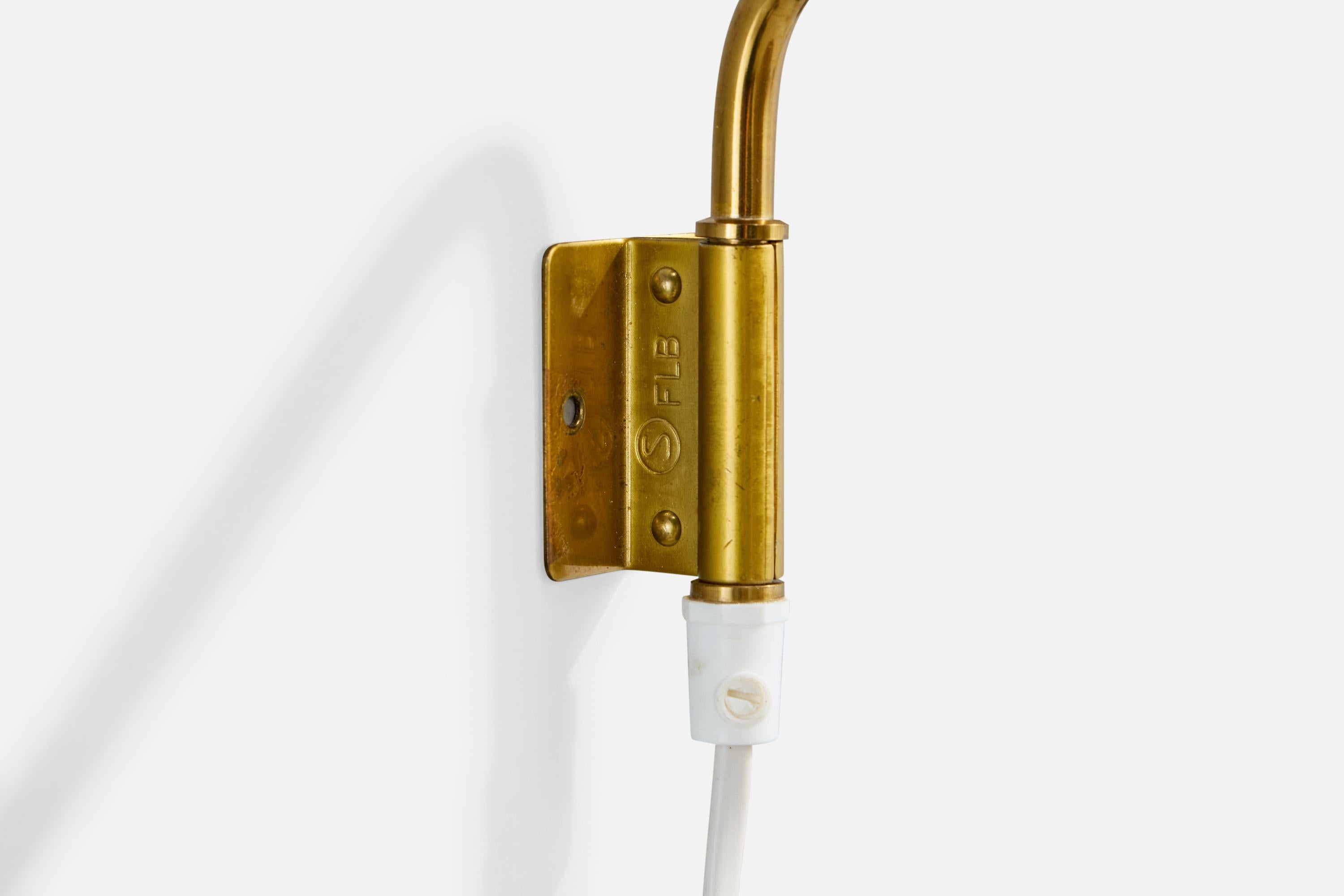 Mid-20th Century Swedish Designer, Wall Light, Brass, Rattan, Sweden, 1960s For Sale