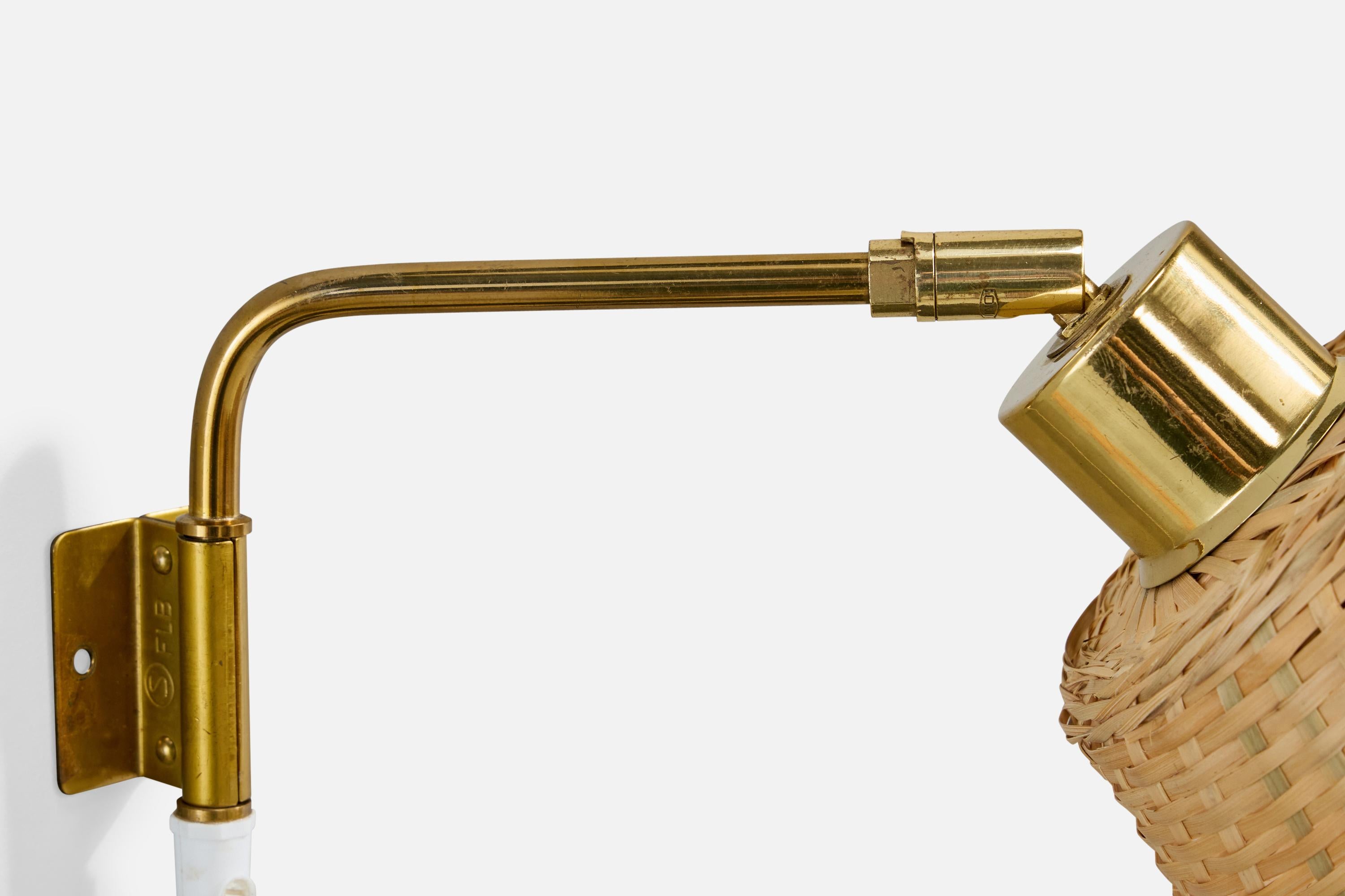 Swedish Designer, Wall Light, Brass, Rattan, Sweden, 1960s For Sale 1