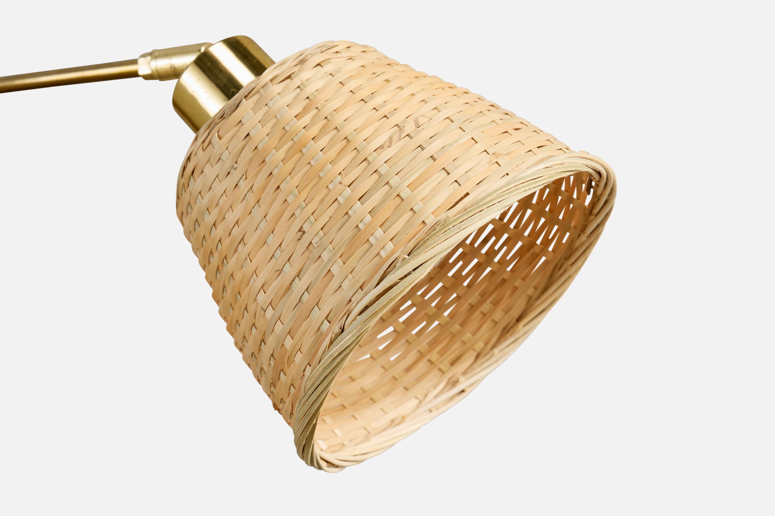 Swedish Designer, Wall Light, Brass, Rattan, Sweden, 1960s For Sale 2