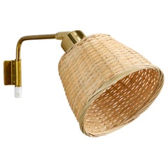 Swedish Designer, Wall Light, Brass, Rattan, Sweden, 1960s