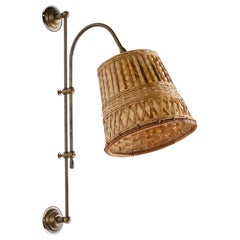 Designer svedese, lampada da parete, ottone, rattan, Svezia, anni '1960
