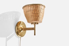 Swedish Designer, Wall Light, Brass, Rattan, Sweden, 1970s