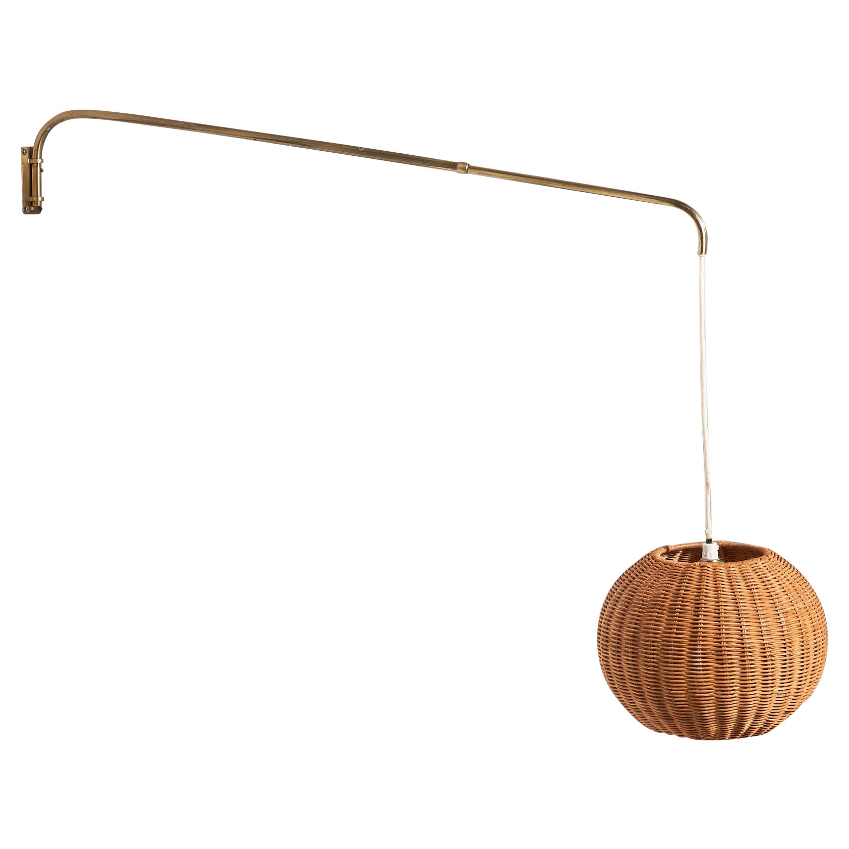 Swedish Designer, Wall Light, Brass, Rattan, Sweden, c. 1940s