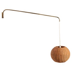 Designer svedese, lampada da parete, ottone, rattan, Svezia, 1940 ca.