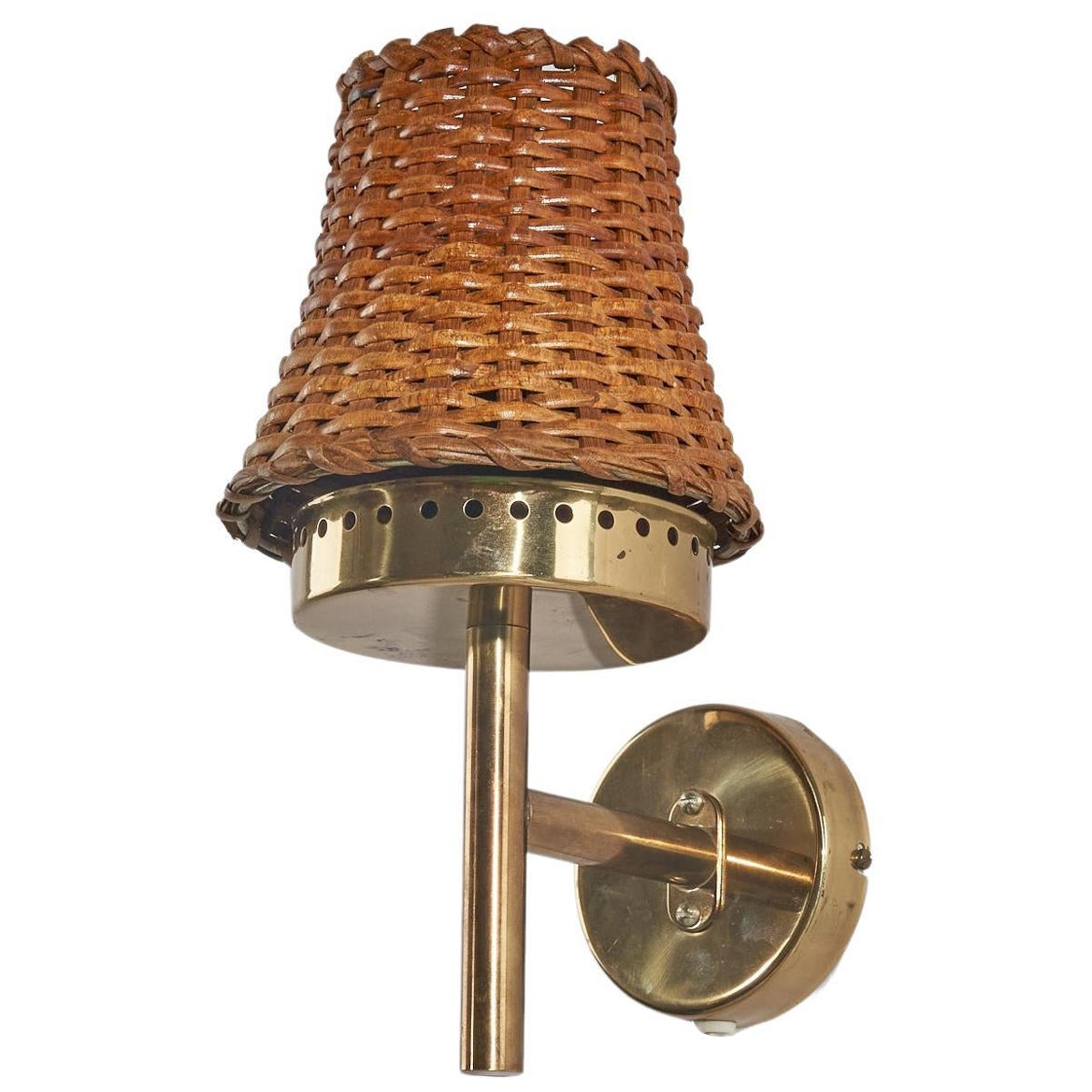 Swedish Designer, Wall Light, Brass, Rattan, Sweden, C. 1960s