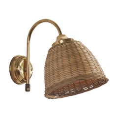 Swedish Designer, Wall Light, Brass, Rattan, Sweden, c. 1970s