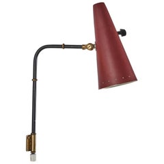 Swedish Designer, Wall Light, Brass, Red Metal, Sweden, c. 1950s