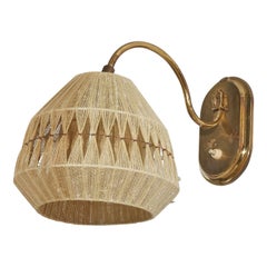 Swedish Designer, Wall Light, Brass, String, Sweden, C. 1940s