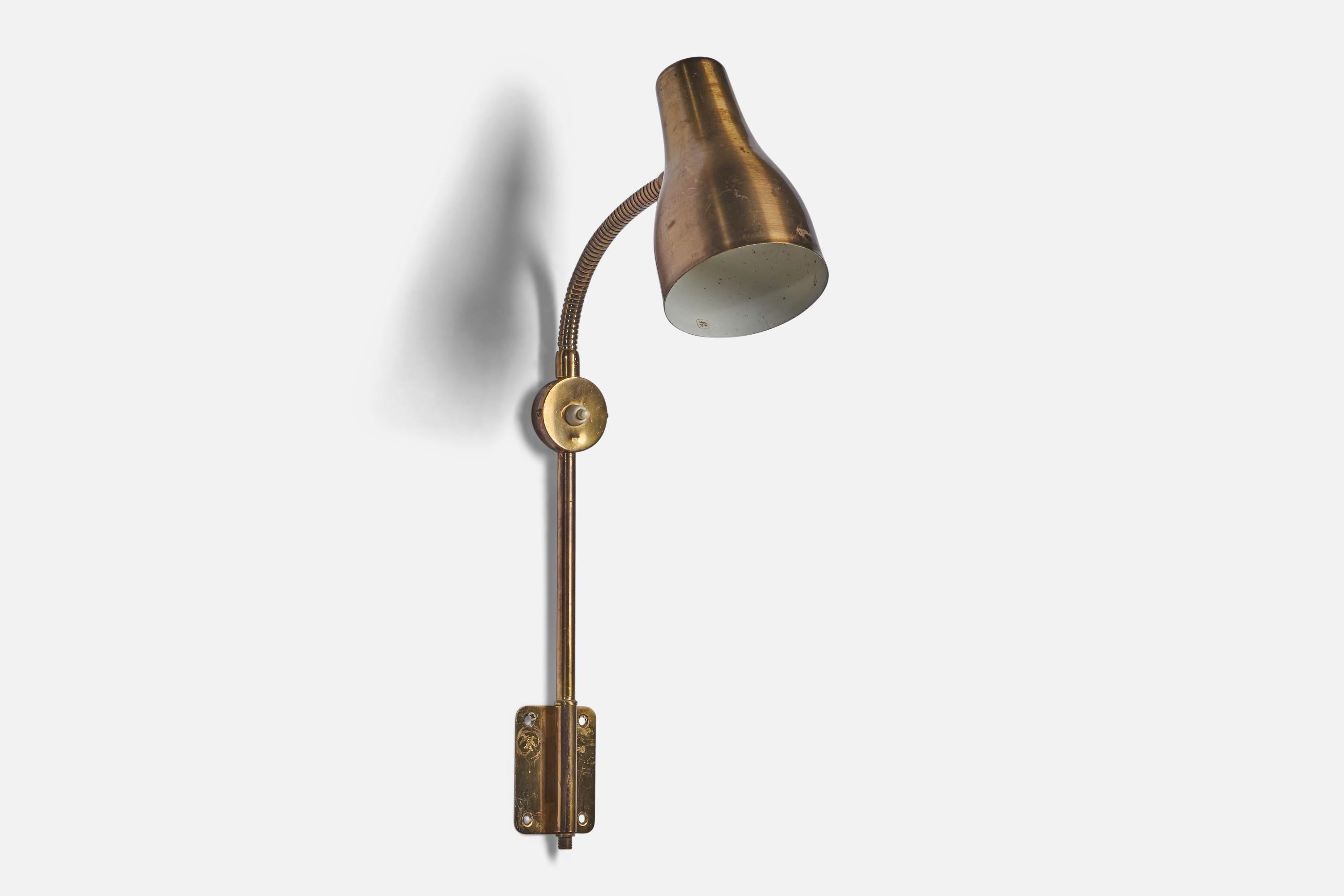 Scandinavian Modern Swedish Designer, Wall Light, Brass, Sweden, 1940s For Sale