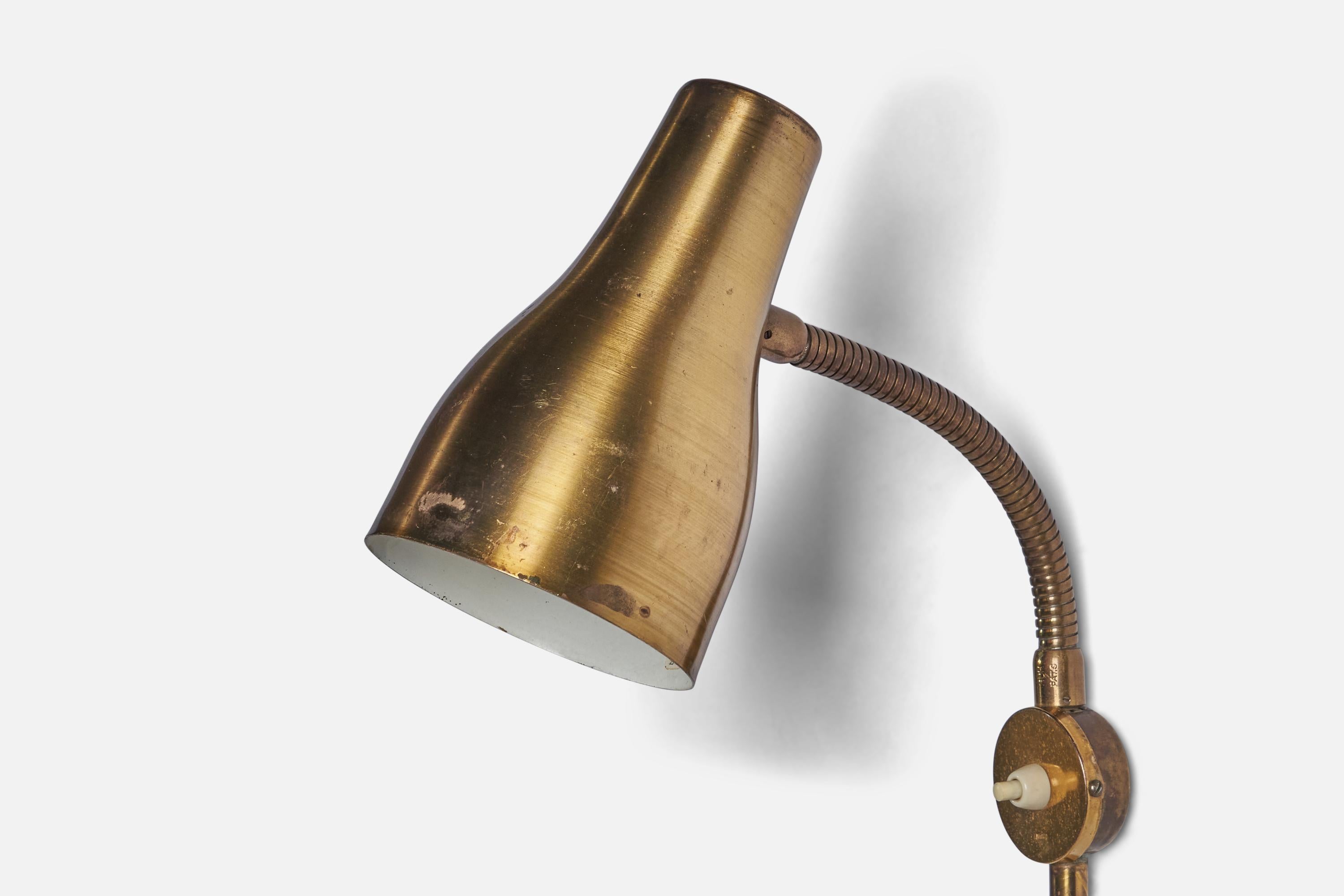 Swedish Designer, Wall Light, Brass, Sweden, 1940s For Sale 1