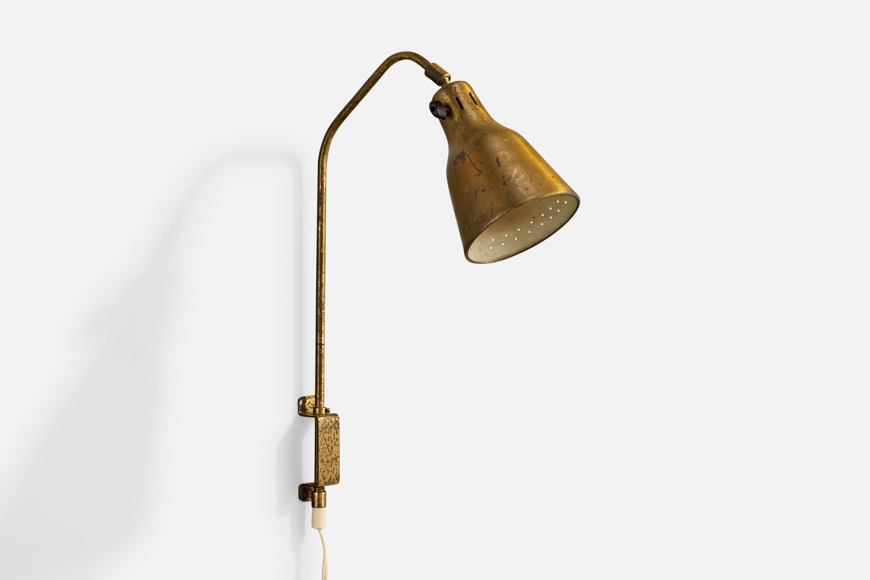 Swedish Designer, Wall Light, Brass, Sweden, 1940s For Sale