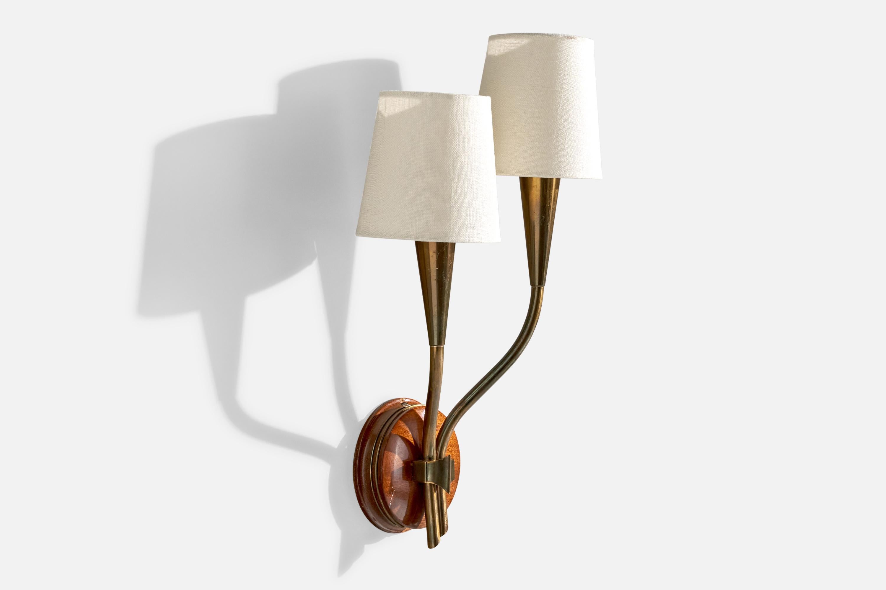 Scandinave moderne Design/One, Design-Light, laiton, teck, tissu, Suède, années 1950 en vente