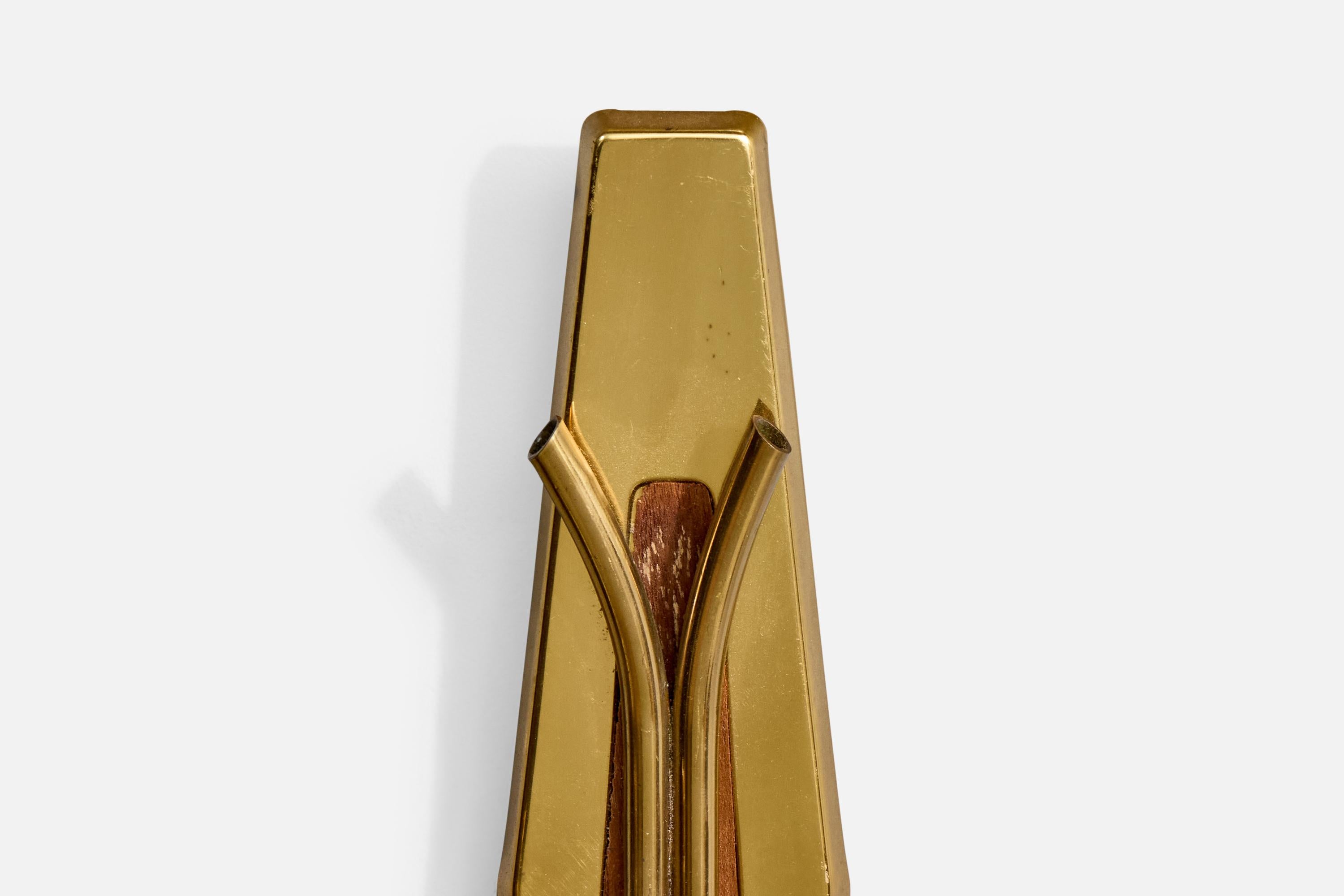 Swedish Designer, Wall Light, Brass, Teak, Fabric, Sweden, 1950s in vendita 1