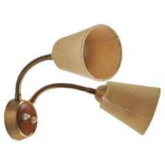 Swedish Designer, Wall Light, Brass, Teak, Fabric, Sweden, 1950s