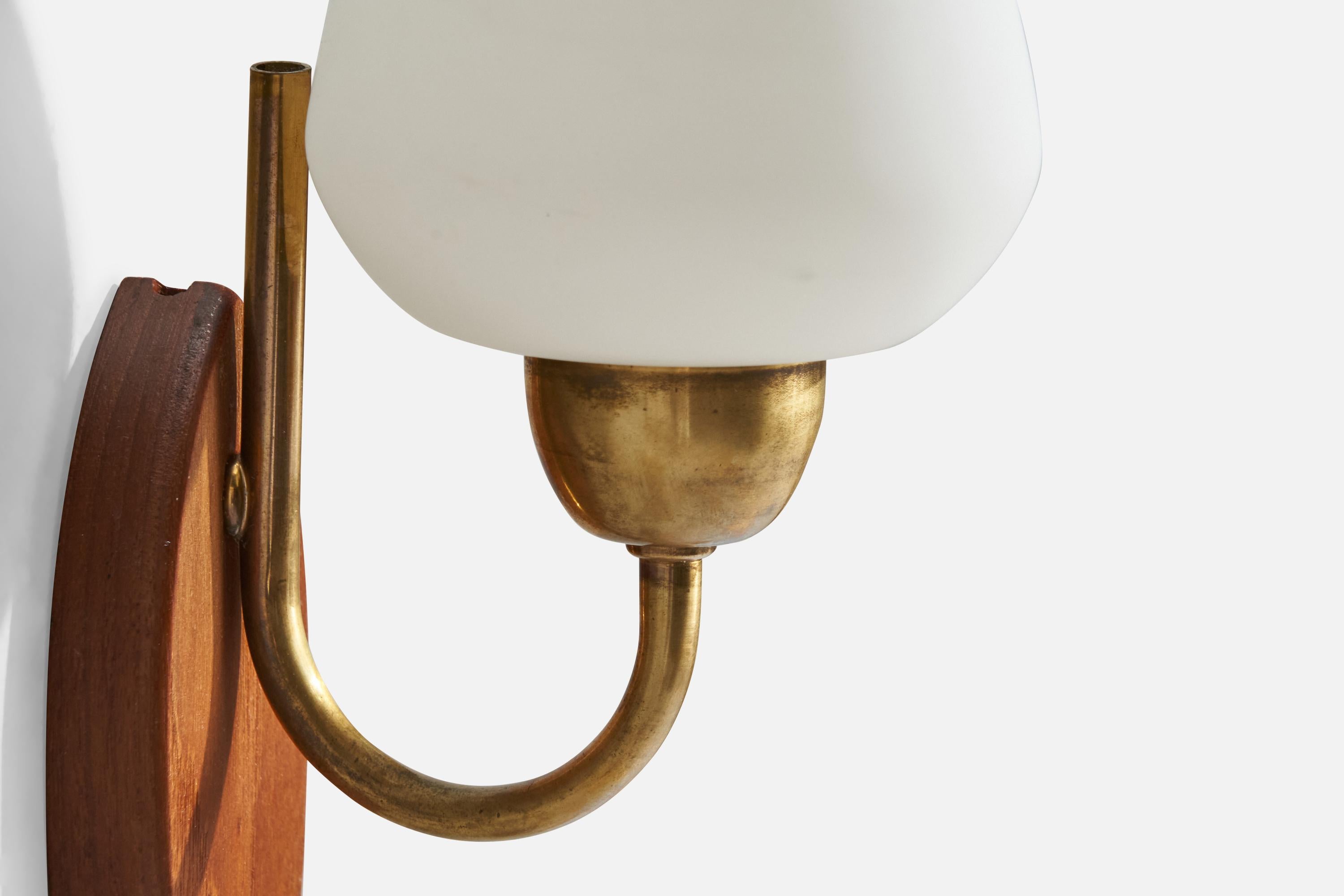 Swedish Designer, Wall Light, Brass, Teak, Glass, Sweden, 1950s For Sale 1