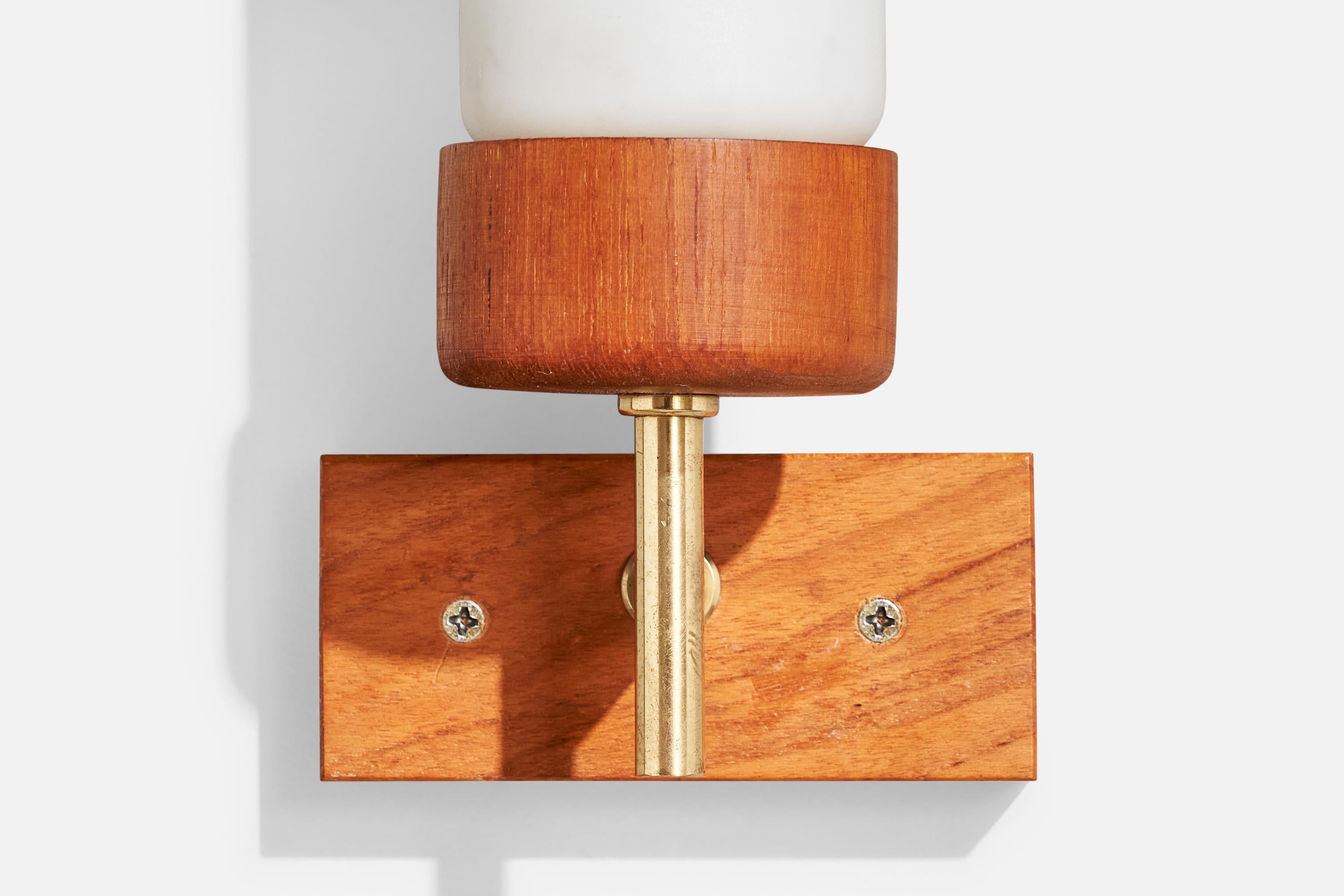 Swedish Designer, Wall Light, Brass, Teak, Glass, Sweden, 1950s For Sale 1