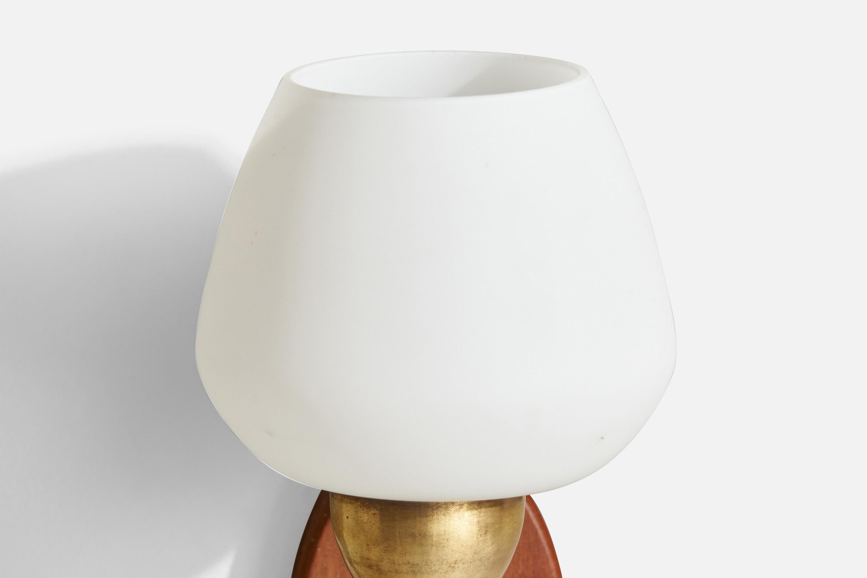 Swedish Designer, Wall Light, Brass, Teak, Glass, Sweden, 1950s For Sale 2