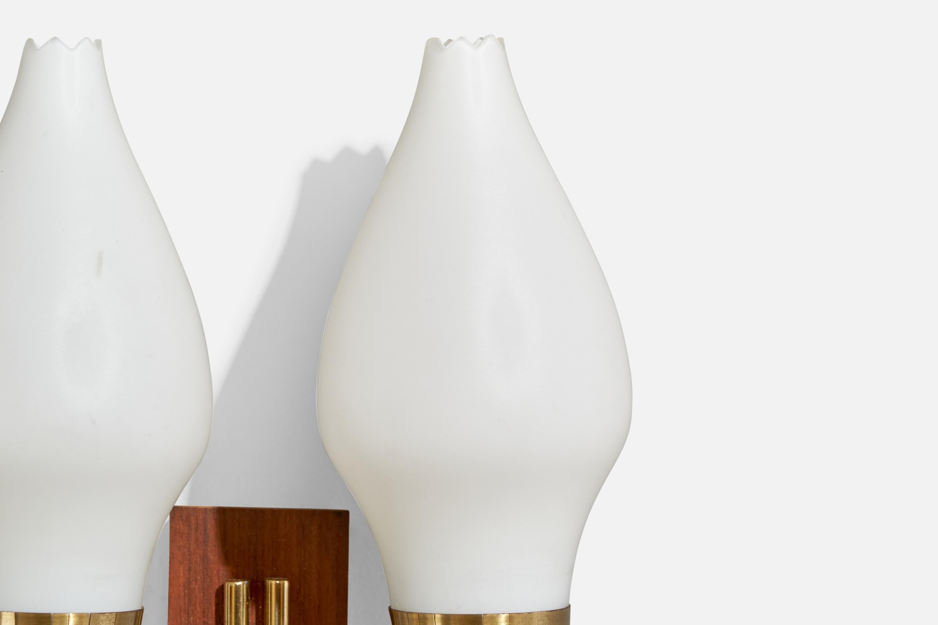 Swedish Designer, Wall Light, Brass, Teak, Glass, Sweden, 1950s For Sale 3