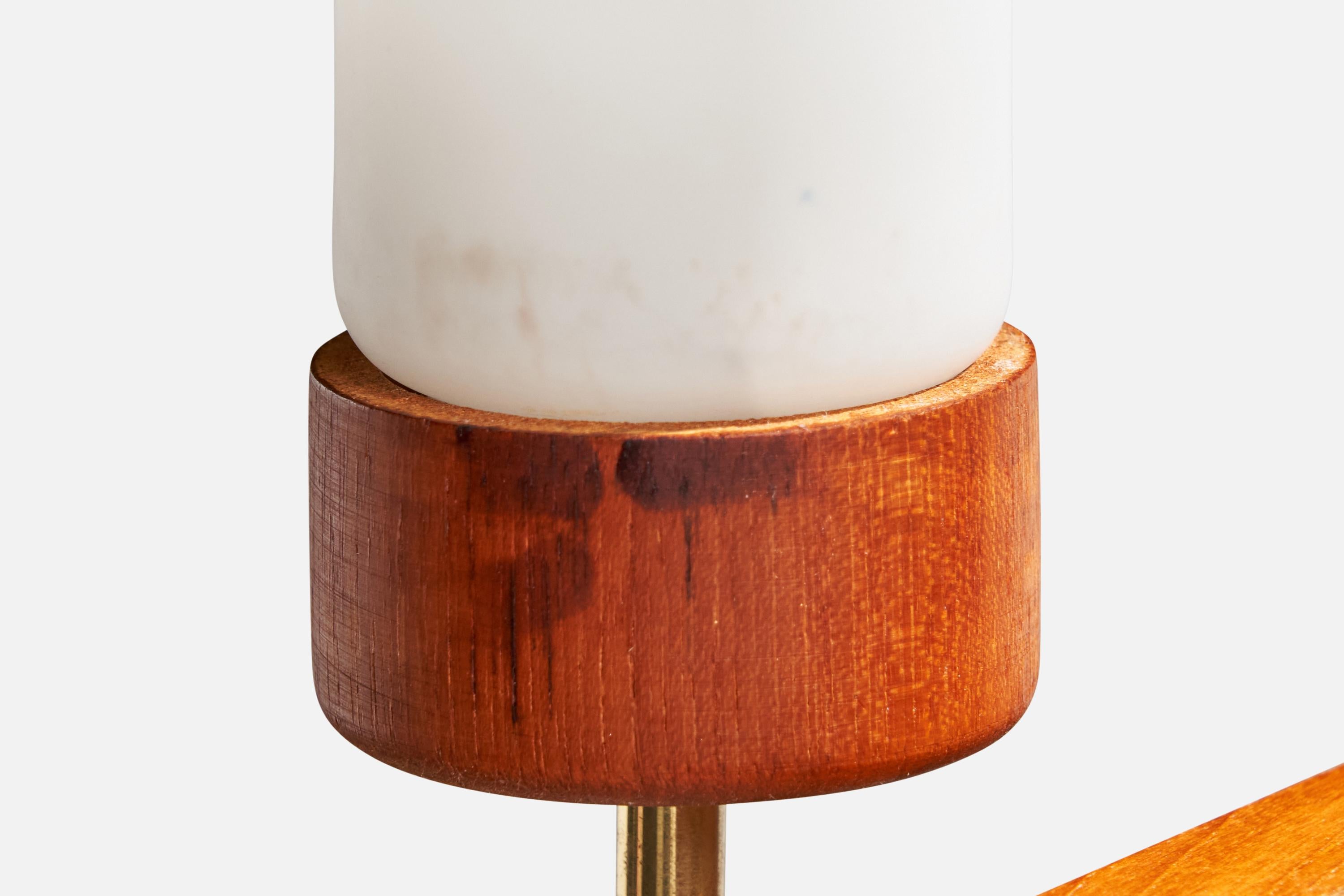 Swedish Designer, Wall Light, Brass, Teak, Glass, Sweden, 1950s For Sale 3