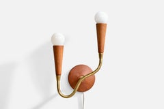 Swedish Designer, Wall Light, Brass, Teak, Sweden, 1950s