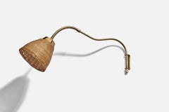 Schwedische Designerin, Wandleuchte, Messing, Rattan, Schweden, 1940er Jahre