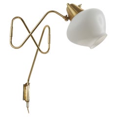 Swedish Designer, Wall Light, Brass, White Glass, Sweden, 1970s