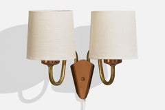 Swedish Designer, Wall Light, Copper, Brass, Fabric, Sweden, 1950s