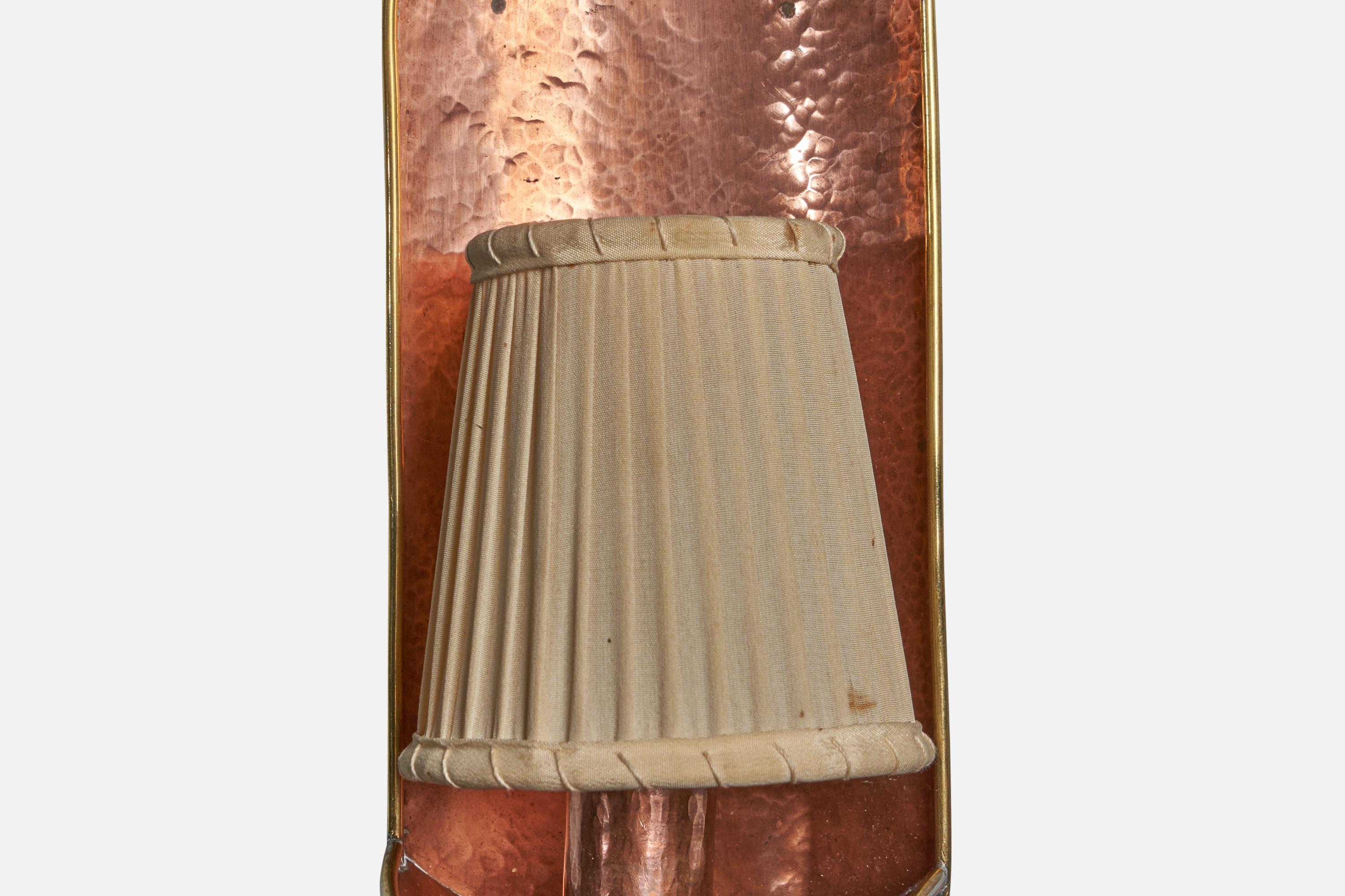 Swedish Designer, Wall Light, Copper, Fabric, Sweden, 1950s For Sale 1