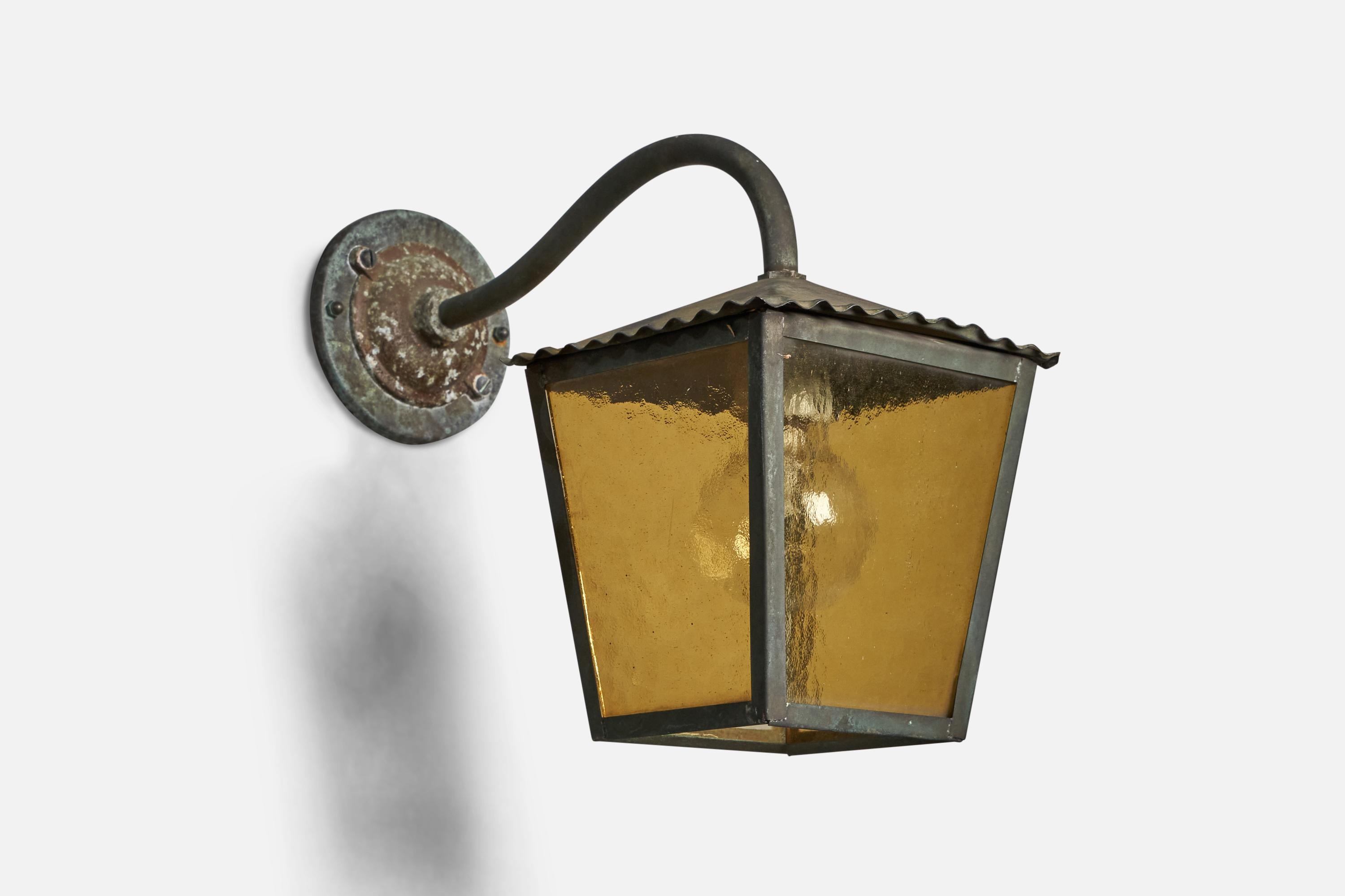 Swedish Designer, Wall Light, Copper, Glass, Sweden, 1940s In Fair Condition For Sale In High Point, NC